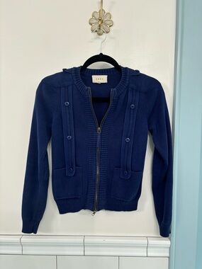 Anthropologie Shae Cardigan Knit Zip Front Sweater Navy Blue Nautical Small